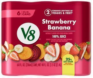 6 Pack V8 Strawberry Banana 100% Fruit and Vegetable Juice, 8oz. Cans