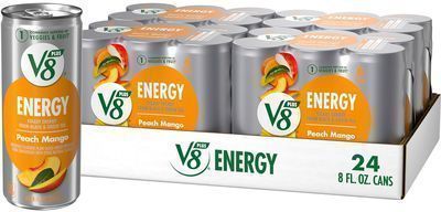 24 Pack of V8 +Energy Peach Mango Juice Drink, 8 fl. oz. Cans