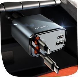 LISEN Retractable 69W USB C Car Charger Adapter