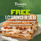 Panera Bread - FREE 1/2 Sandwich or Salad w/ $5+