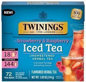 Twinings Strawberry & Raspberry Herbal Iced Tea Bags, 72 Count