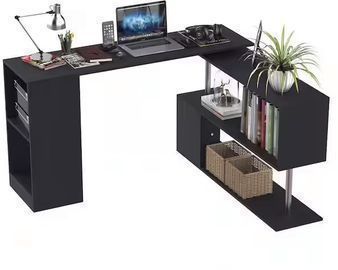 55 Inch L-Shaped Black Writing Computer Desk W/Display Shelves