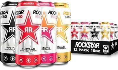 12 Count of Rockstar Pure Zero Energy Drink in 4 Flavor Pure Zero Variety Pack