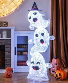 4' Lighted Stacked Ghosts Halloween Decoration W/120 LED Lights