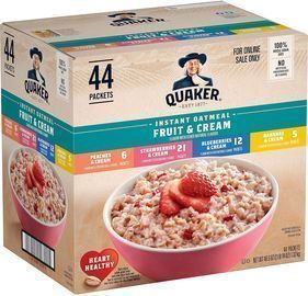 44 Packets of Quaker Instant Oatmeal Fruit & Cream Variety Pack, Single Serve Packets