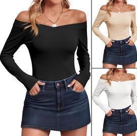 Imily Bela Off The Shoulder, Slim Fit, Ribbed Knit Blouses