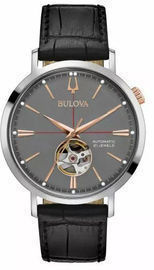 Bulova Men's Aerojet Automatic Open Heart Window Black Strap Watch