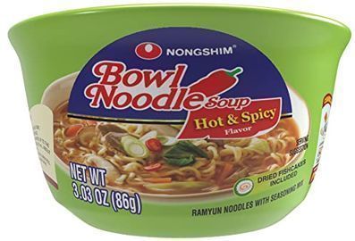 6 Packs of Nongshim Hot & Spicy Instant Ramen Noodle Bowl Soup Mix