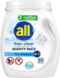 All Mighty 60 Count Pacs Laundry Detergent Free Clear