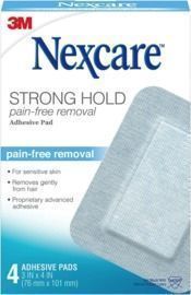 Nexcare Strong Hold Pain-Free Removal Adhesive Pads, 3" x 4", 4ct