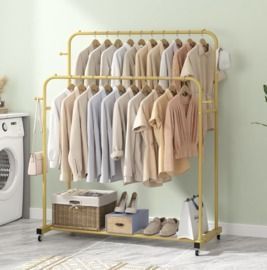 Laiensia Double Rod Garment Rack w/Wheels